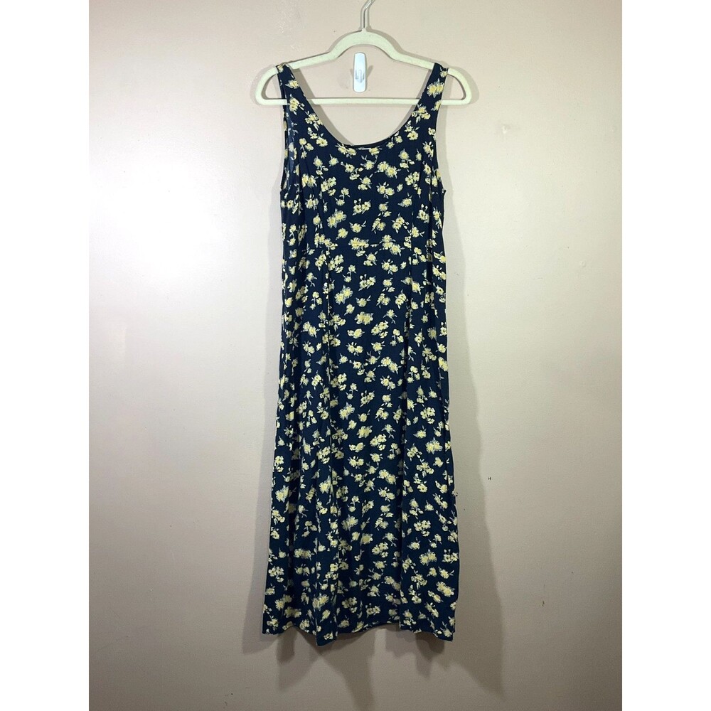 Vintage R&K Womens Floral Sleeveless Maxi Dress 8 Blue 90s Cottage Coastal